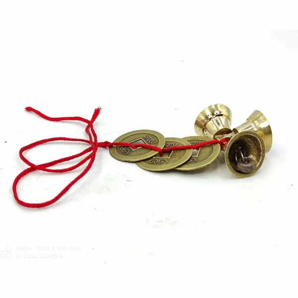 Fengshui Vastu Lucky Brass Hanging 3 bell & 3 Coins Main Entrance Door Hanging Decorative for Home & Office for Wealth & Prosperity (Small) - Image 2